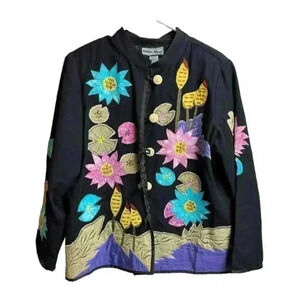 Indigo Moon Women's Embroidered & Embellished Button-Up Floral Jacket‎